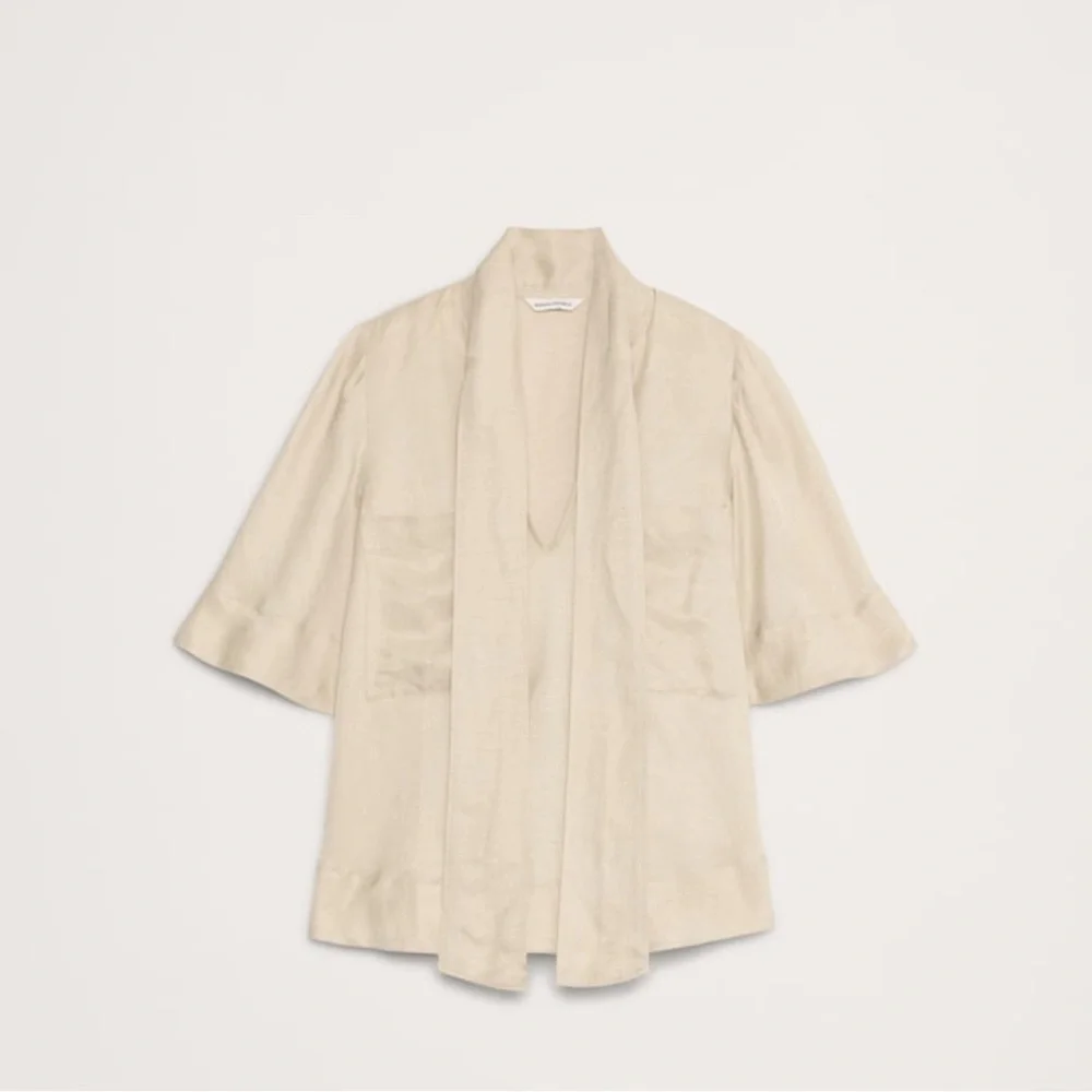 NWT Banana Republic Viscose-Linen Tie Neck Natural Beige Top Size XL - Picture 4 of 8